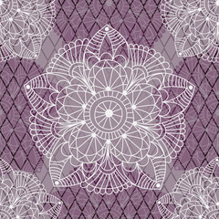 White and purple vintage figures. Seamless pattern