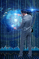BUsinessman in futuristic computing concept