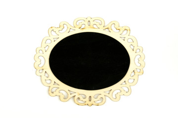 Blackboard with decorative wooden frame. Old signboard isolated on a white background. Place for text - copy space.