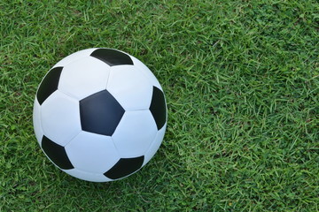 Fototapeta na wymiar Football or soccer ball on the lawn with copy space for text,outdoor activities