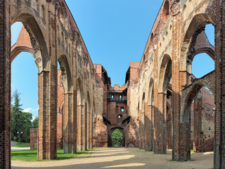 Ruins of Tartu Cathedral, also known as Dorpat Cathedral, Estonia. The cathedral was built from the 13th to 15th century and was abandoned and began to ruined from the second half of the 16th century. - obrazy, fototapety, plakaty