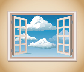 room window blue sky clouds vector illustration eps 10