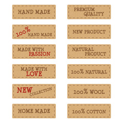 Set of kraft paper labels or stickers for hand made products