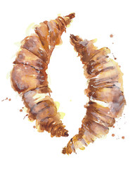 Croissant breakfast food dessert watercolor painting illustration isolated on white background 