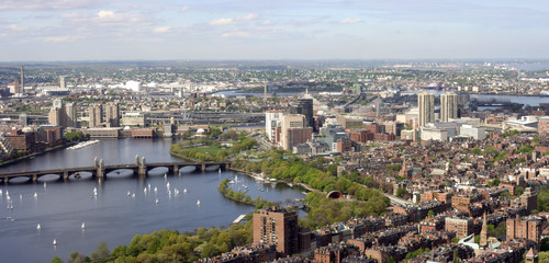 Obraz premium Aerial view of Boston on the Charles River. Horizontal.