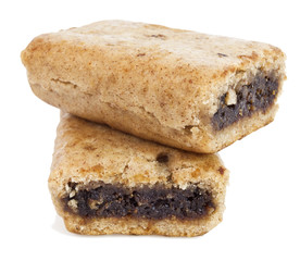 Isolated stack of vegan pomegranate fig bars.