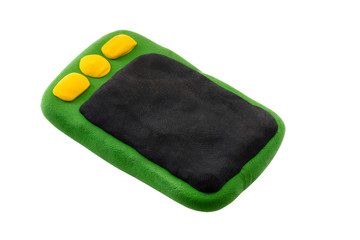 green mobile smart phone made from plasticine