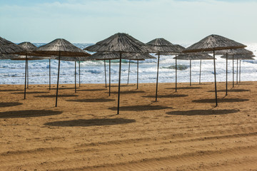 Fototapeta premium Sunshades on the beach on Cyprus