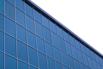 Fototapeta na wymiar blue building all glass square patern on white sky background