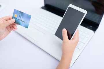 Using credit card paying online.