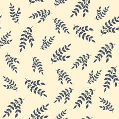 Floral seamless pattern. Silhouette of branches with leaves on a beige background. Eps10 vector illustration.