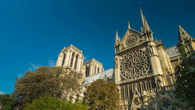 Notre Dame Clouds Time-lapse. Clouds pass behind a section of the beautiful Notre-Dame de Paris ("Our Lady of Paris") in France.