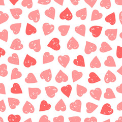 Pink hatched hearts on a white background. Cute pattern to the day of lovers.