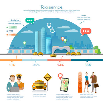 Taxi service infographics on a background the big city