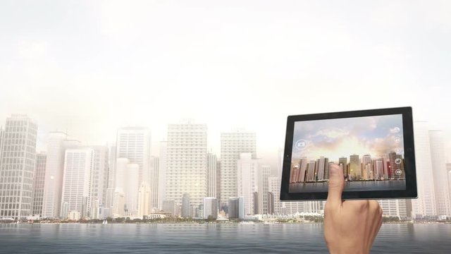 Hand Captures Photos With Digital Tablet In The City