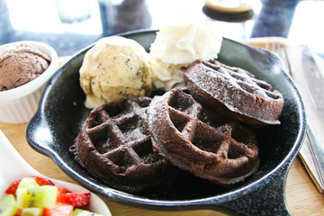 Ice cream and waffle dessert