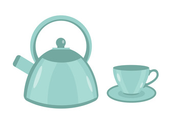 Teapot and cup icon vector flat style. Isolated on white background. Vector illustration
