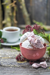 still life with marshmallows in the bowl