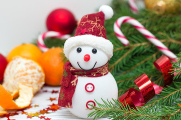 Рождественские украшения снеговик и шары
