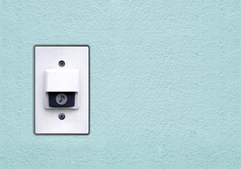 Doorbell or buzzer on mounted on green wall