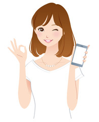 若い女性　スマホ　オッケー
