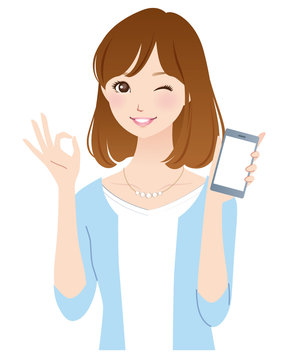 若い女性　スマホ　オッケー