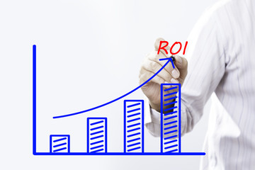 "ROI" text with hand of young businessman point on virtual graph