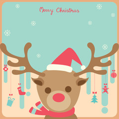 Reindeer decorated with ornaments for Christmas card.