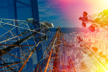Telecommunication concept with cityscape background