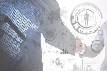 double exposure of business persons and modern office interior