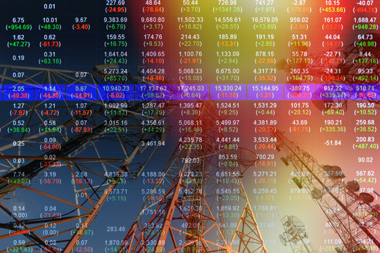 Double exposure of stocks market chart concept with telecommunication background