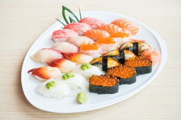 Sushi in white plate