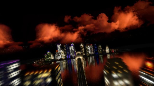 3D City Flight. Aerial Cg Animation.