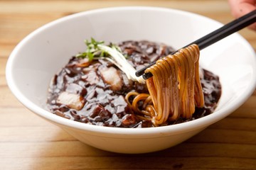 jajangmyeon, black-bean-sauce noodles with chopsticks