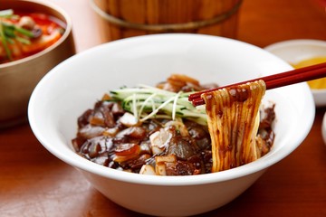 jajangmyeon, black-bean-sauce noodles with chopsticks