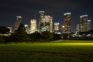 Fototapeta na wymiar Night landscape of Downtown Houston at night or sunset