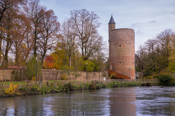Fototapeta premium Tower in Minnewater park in Bruges, Belgium