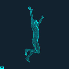 Running Man. Geometric Design. Human Body Wire Model.