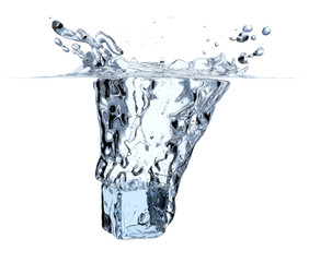 Ice cube dropped to water