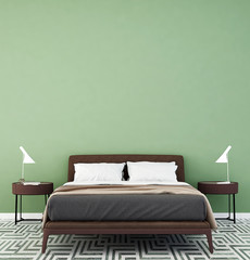 Fototapeta na wymiar bedroom and green wall