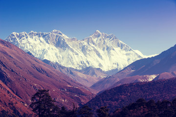 beautiful mountain landscape on the way to everest base camp. sagarmatha national park. nepal