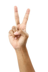 victory hand sign isolated with clipping path.