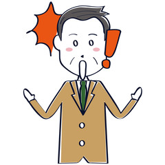 ベージュのスーツのかわいいおじさん　ビジネスマン　線画　上半身　驚く