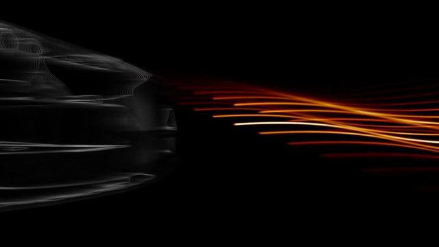 Close up cg wireframe supercar animation with shiny lights