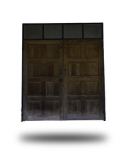 Old wooden door isolated on white background. Vintage style wood