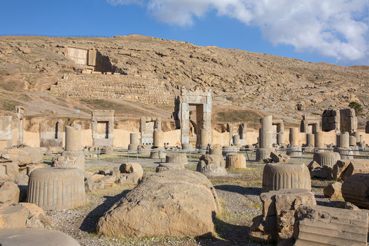 Ancient columns in Persepolis city, Iran