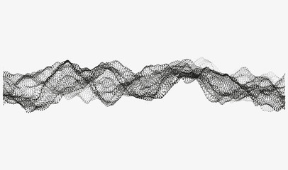 Abstract wavy structure made of shuffled round particles. Swarm of dots. Random rippled monochrome curved shape. Modern vector illustration. Element of design.