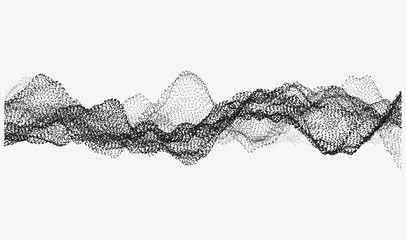 Abstract wavy structure made of shuffled round particles. Swarm of dots. Random rippled monochrome curved shape. Modern vector illustration. Element of design. - 128572810