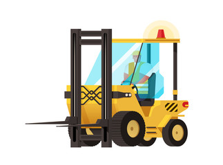 Forklift carries isolated on white background. Flat vector illus