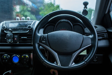 Steering wheel, Interior view of car.